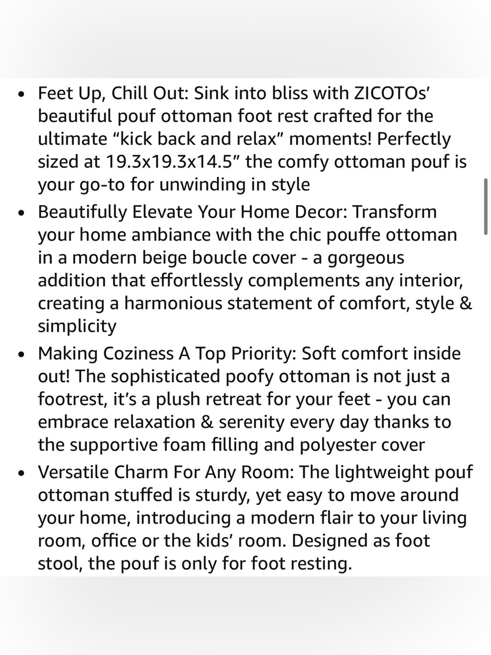 Neutral Cream Bouclé Footrest Pouf - Zicoto NWT - Picture 4 of 5